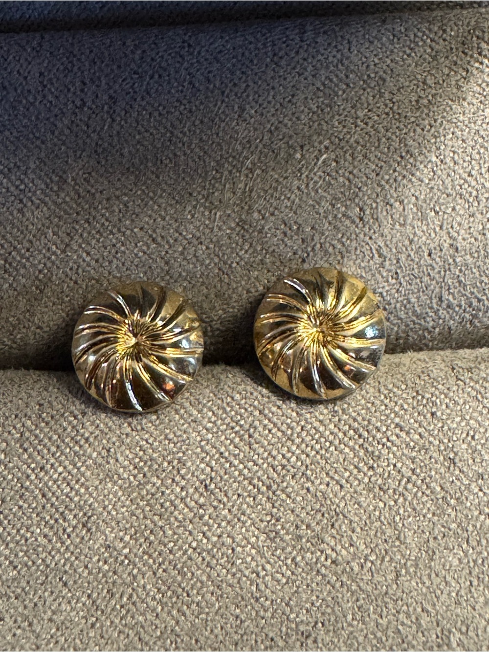 Dainty Gold Tone Swirl Button Stud Earrings